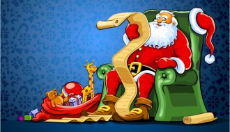 Babbo Natale con regali e lista – Santa Claus with gifts and list