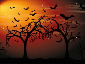 sfondo Halloween alberi pipistrelli – Halloween background trees bats