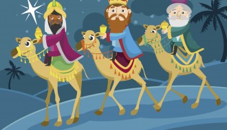 Re Magi – Three wise men journey camels