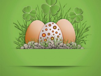 3 uova di Pasqua, trifogli, pietre – Easter eggs, clovers, stones