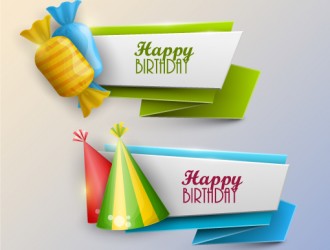2 banner compleanno – happy birthday banner, candy, hat