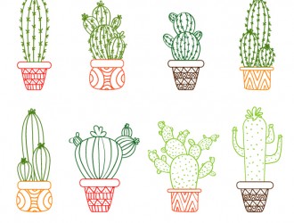 8 cactus con vaso – cactus outline drawings set