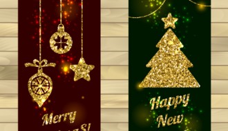 2 banner dorati Natale – Merry Christmas, Happy New Year gold  banner