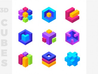 9 icone cubi geometrici – colorful 3d geometric cubes