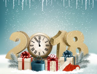 sfondo Natale 2018 – holiday Christmas background with clock and 2018