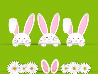 3 conigli con margherite – rabbits with daisies