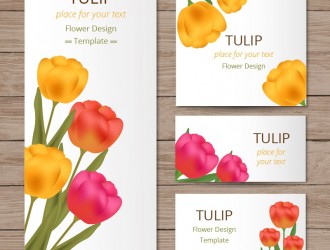 biglietti con tulipani sfondo legno – floral cards with tulips on wood texture