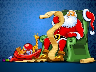 Babbo Natale con regali e lista – Santa Claus with gifts and list