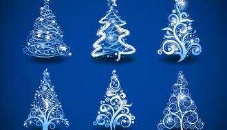 6 alberi Natale sfondo blu – Christmas Trees on Blue Background