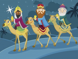 Re Magi – Three wise men journey camels