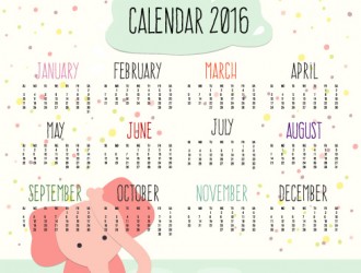 calendar 2016 with cartoon elephant – calendario con elefante