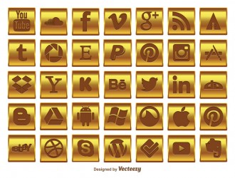 35 icone dorate social media – gold social media icon set