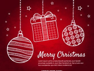 sfondo Natale con palline – red Christmas background with doodle Christmas balls