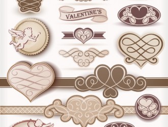 16 decorazioni San Valentino – beige Valentine day labels