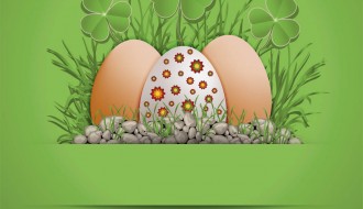 3 uova di Pasqua, trifogli, pietre – Easter eggs, clovers, stones