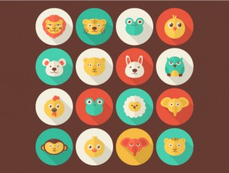 16 icone animali – flat animal portrait icons